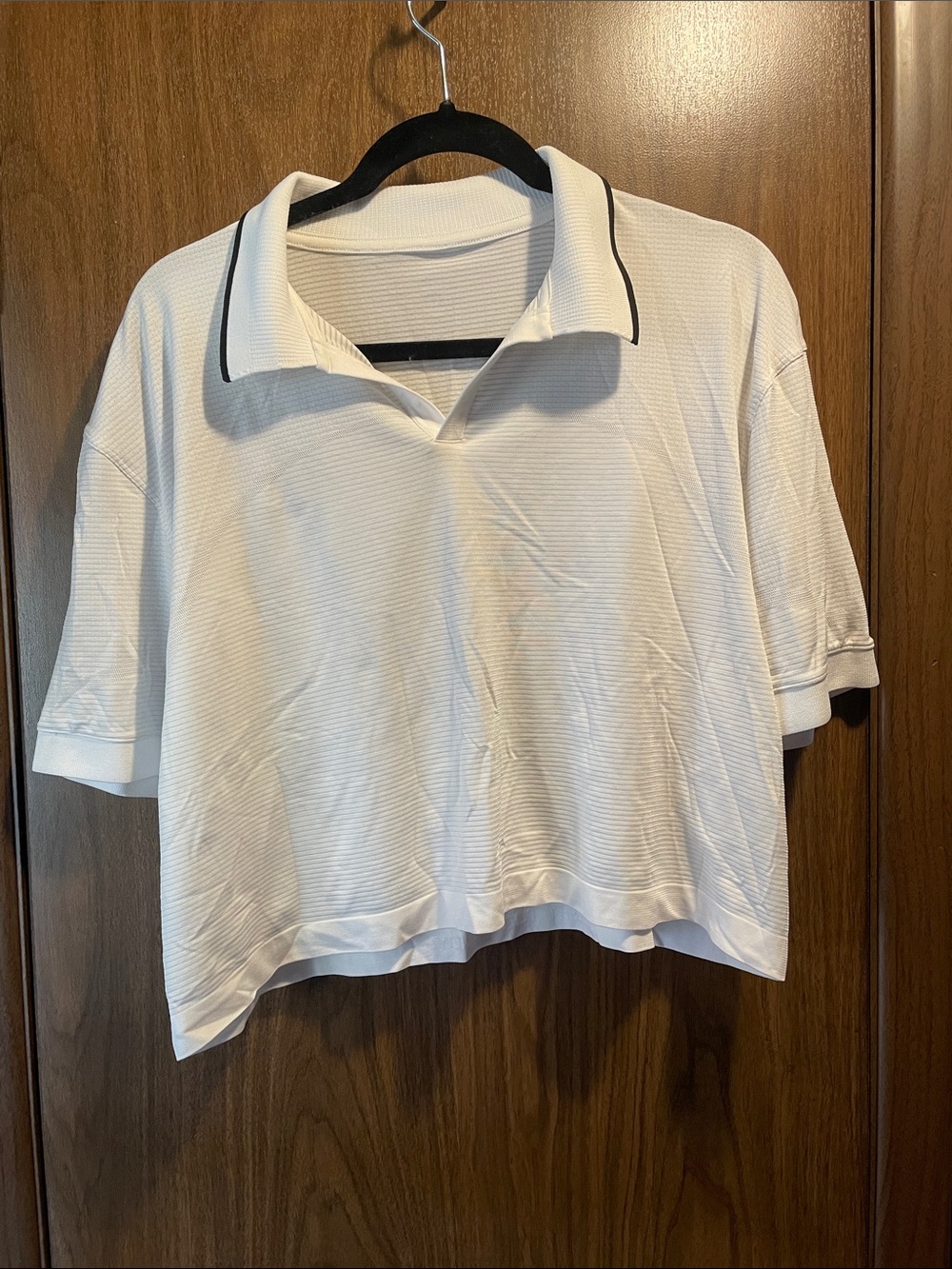 lululemon athletica White Cropped Polo with Black Trim